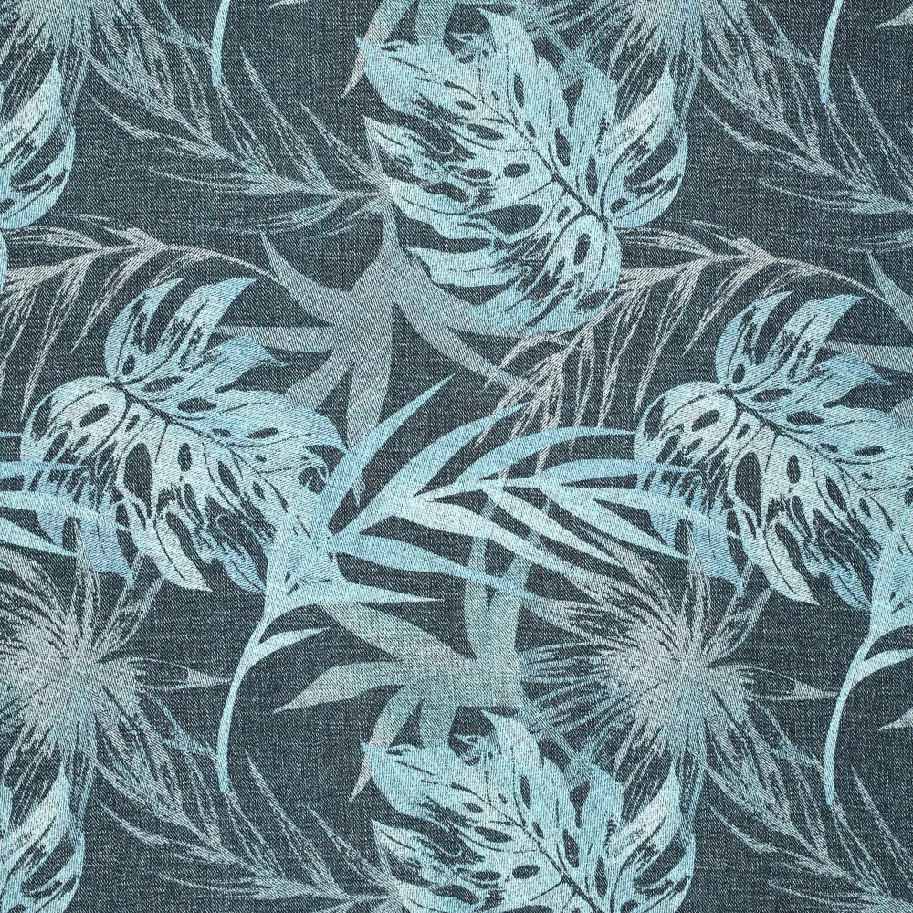 22289 Denim Palm Leaves Cotton Twill