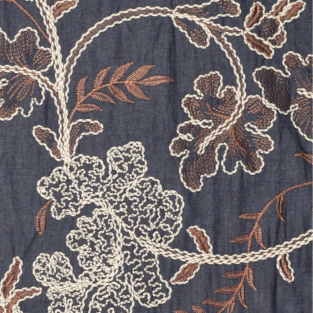 21925 Leaves Embroidery Denim